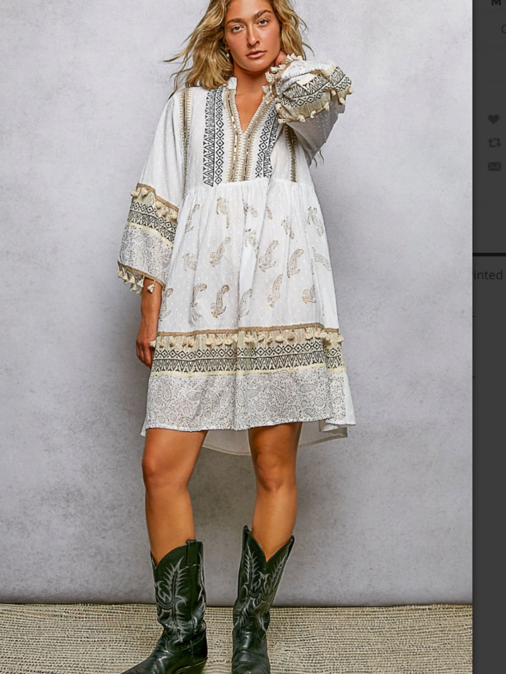 🎉 POL “ ARYN “ POL DRESS IN PAISLEY PATTERN AND TASSEL DETAIL 69 - Picture 5 of 6